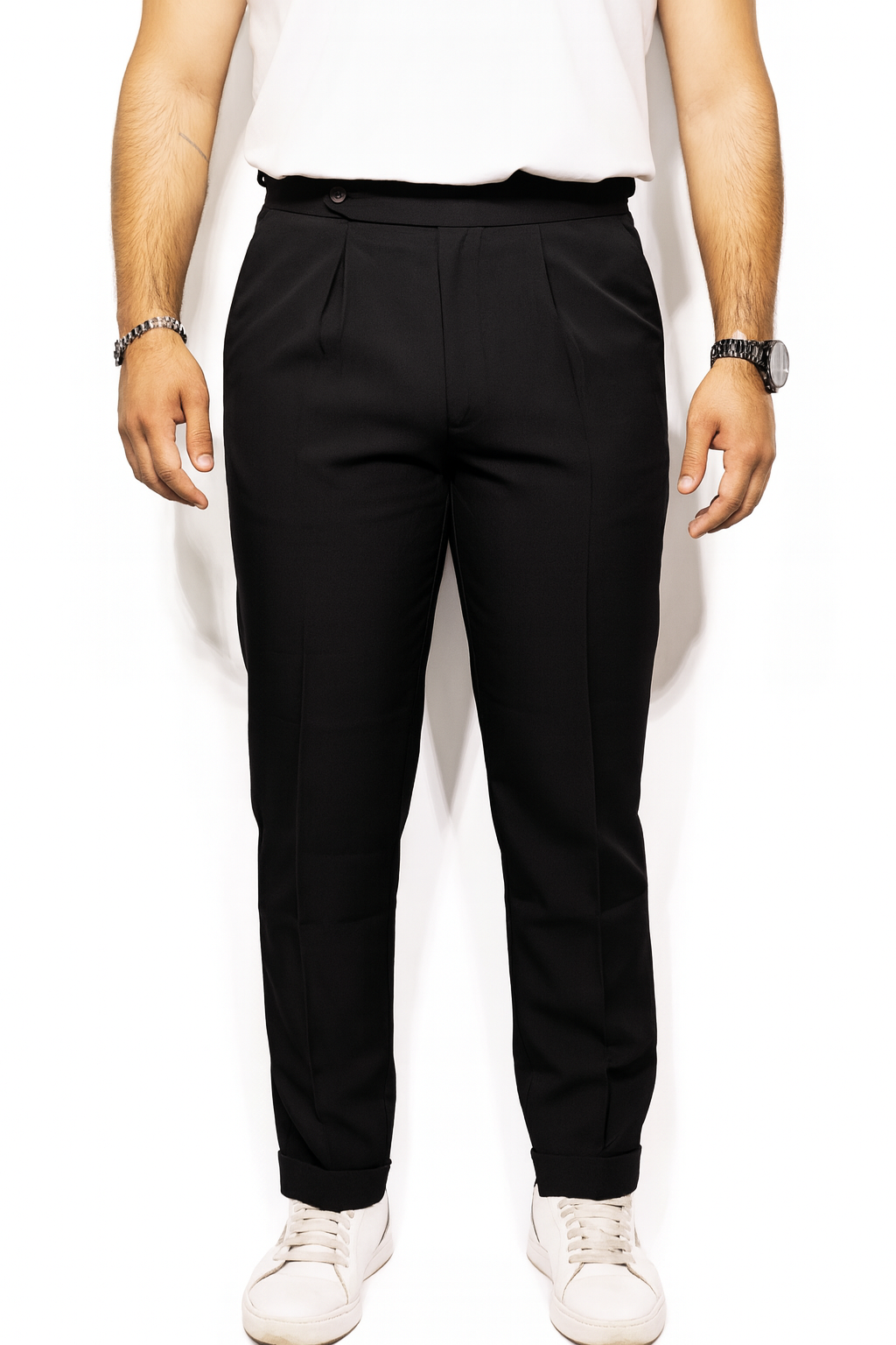 Pantalón Largo de Traje Ajustable Tiro Alto - Negro