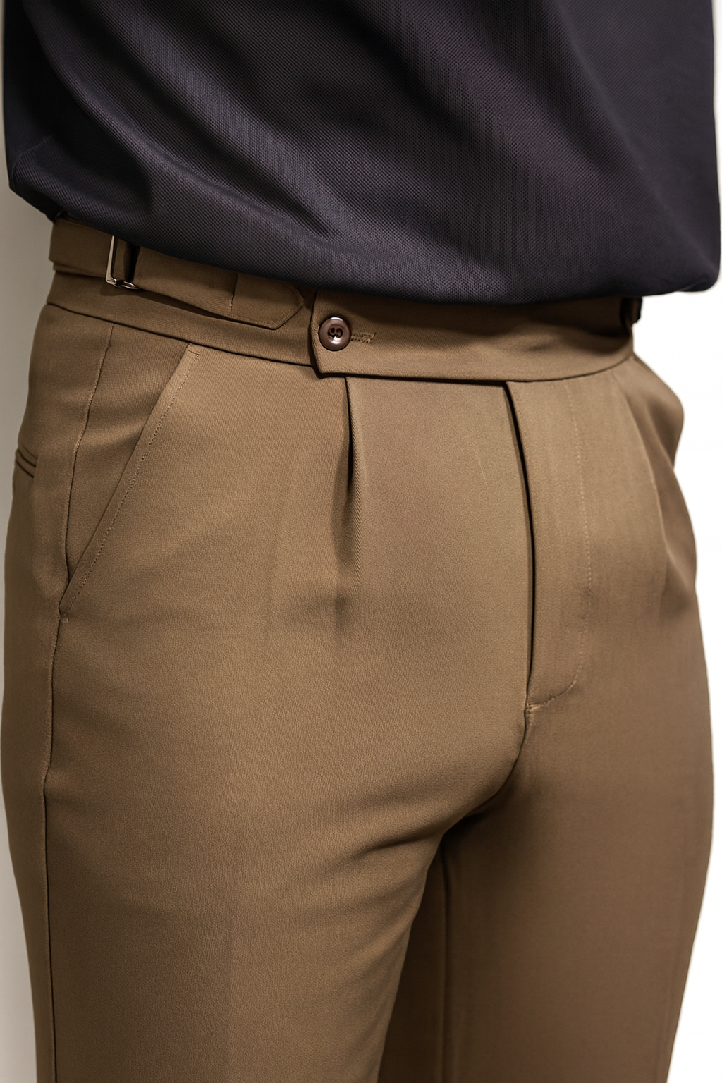 Pantalón Largo de Traje Ajustable Tiro Alto - Marrón