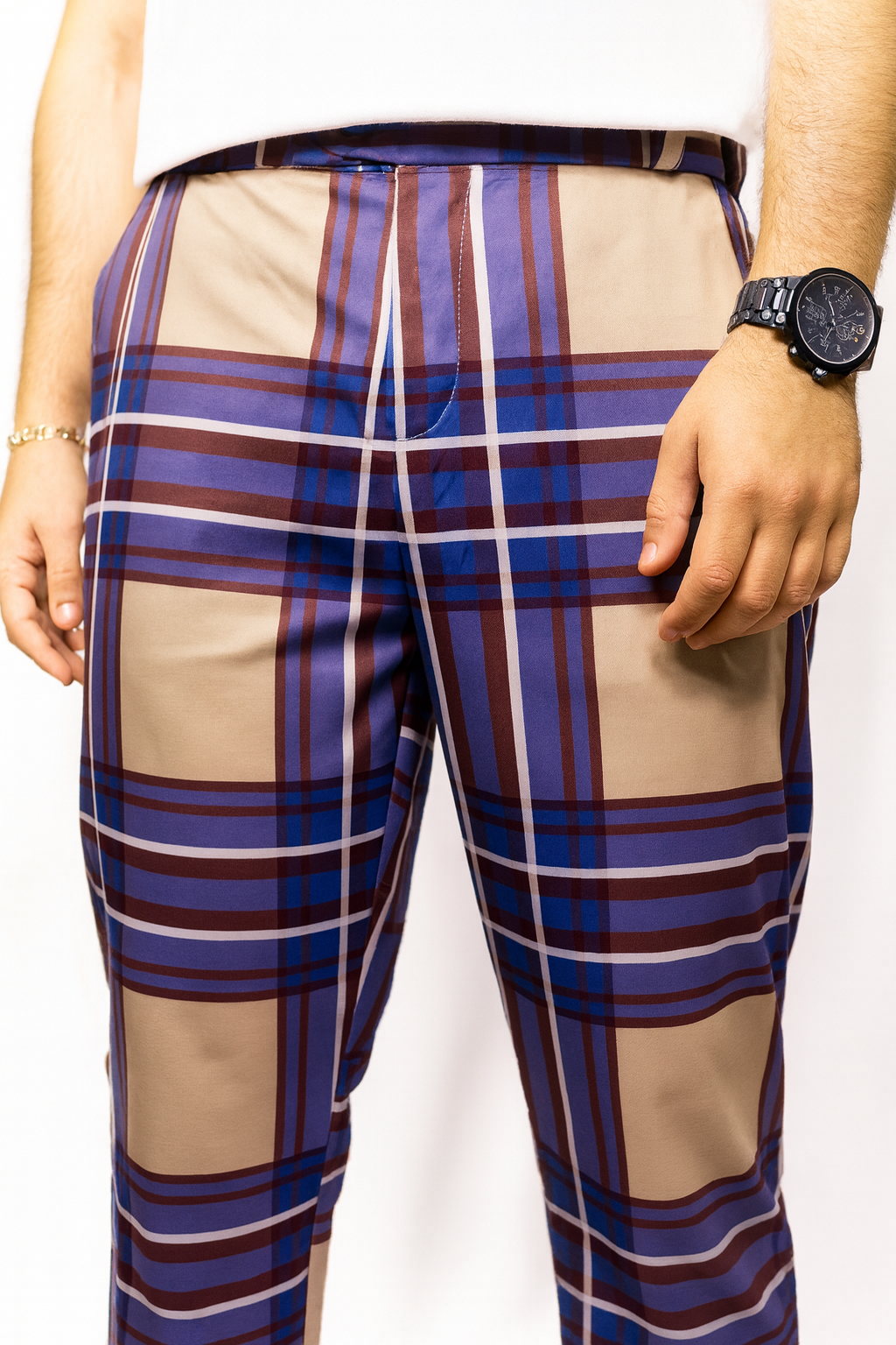 Pantalón de Cuadros Ajustado Chino - Azul & Beige