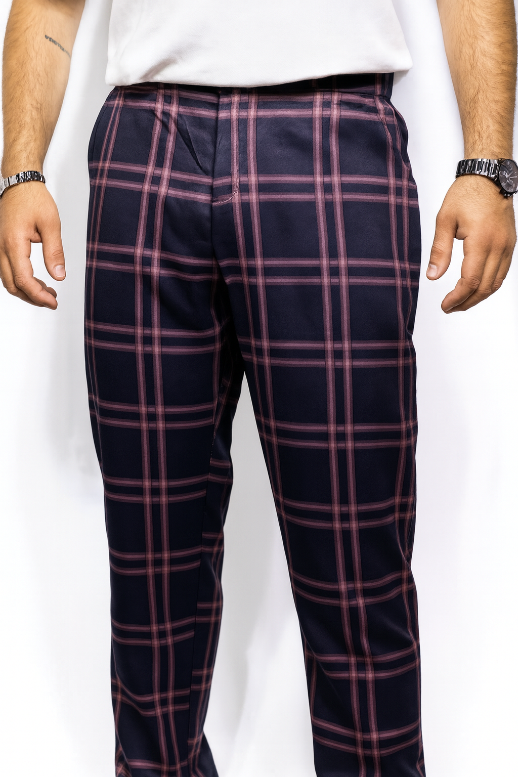 Pantalón de Cuadros Ajustado Chino - Negro & Lila