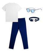 Camiseta Cuello V & Pantalón Básico & Lentes Clásicos & Pulsera Ancla