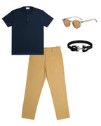 Camiseta Cuello V & Pantalón Básico & Lentes Clásicos & Pulsera Ancla