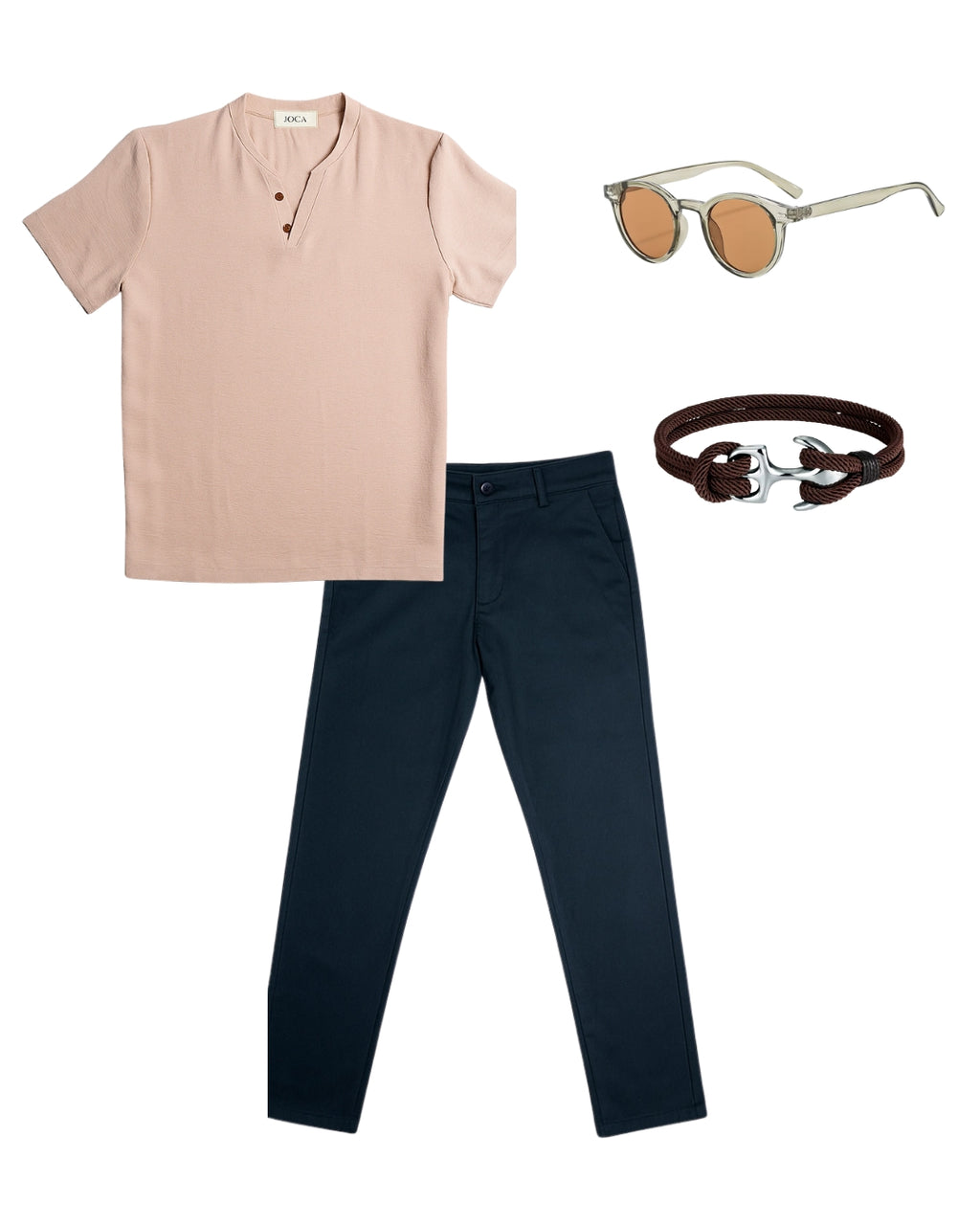 Camiseta Cuello V & Pantalón Básico & Lentes Clásicos & Pulsera Ancla