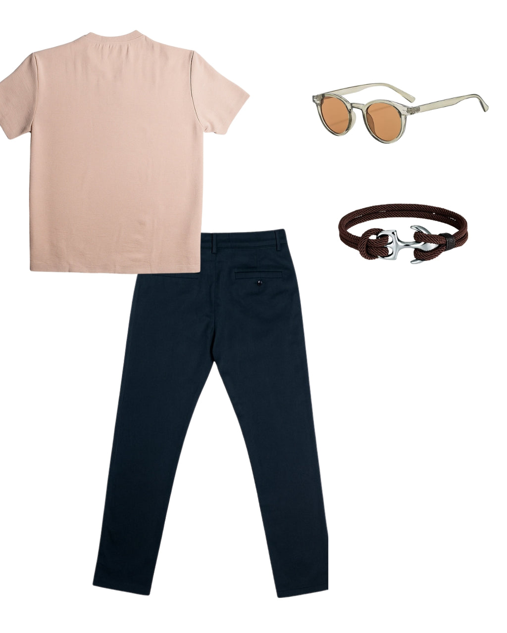 Camiseta Cuello V & Pantalón Básico & Lentes Clásicos & Pulsera Ancla