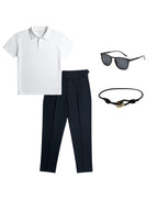 Polo Liso & Pantalón Traje & Lentes Clásico & Pulsera Trifecta