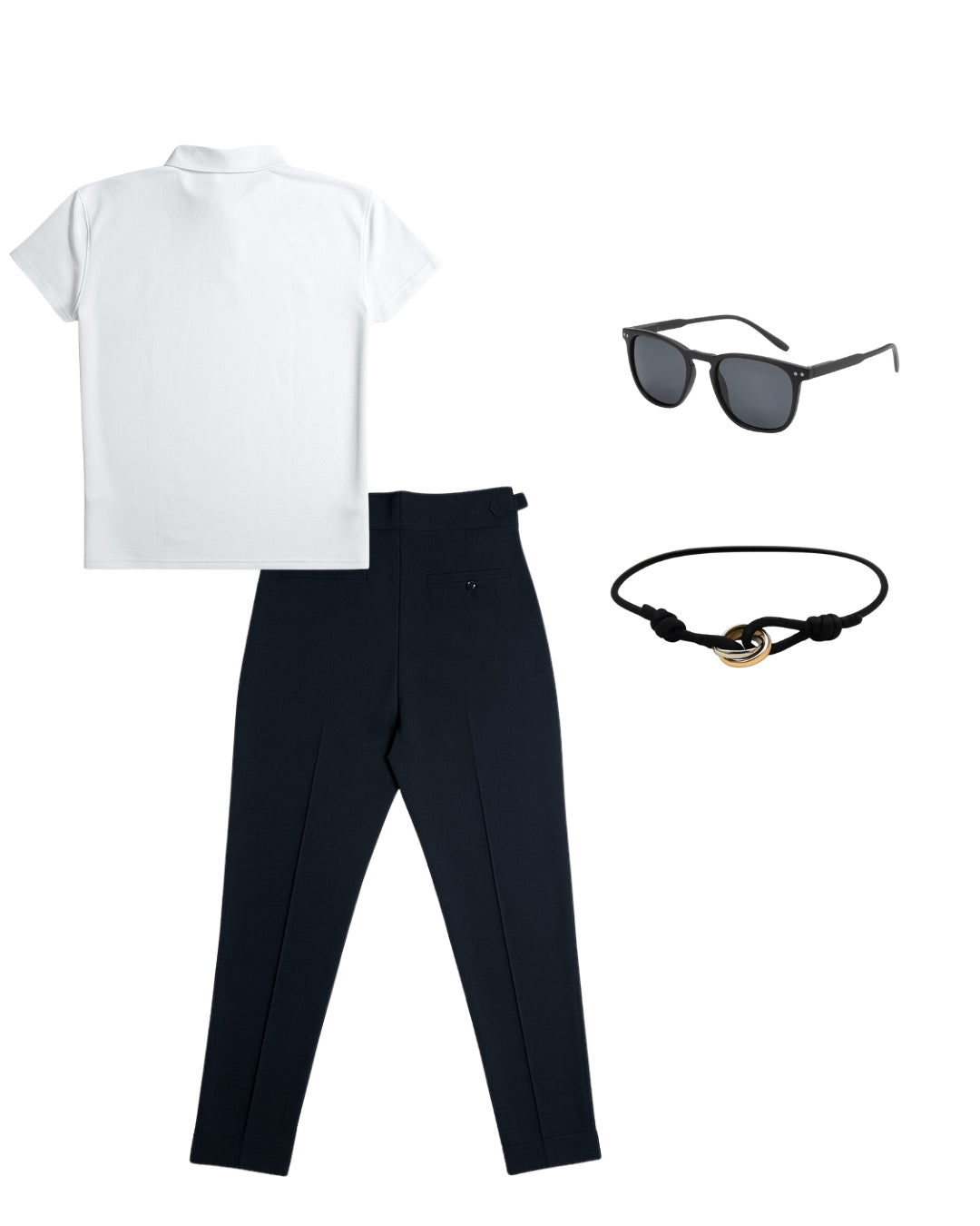 Polo Liso & Pantalón Traje & Lentes Clásico & Pulsera Trifecta