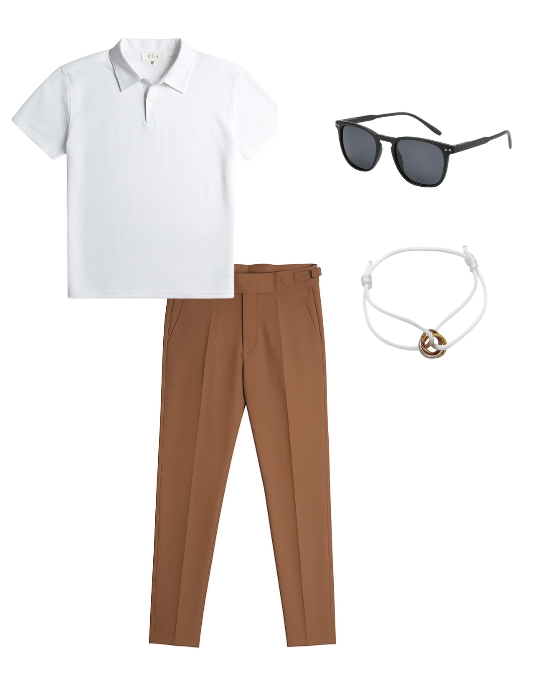 Polo Liso & Pantalón Traje & Lentes Clásico & Pulsera Trifecta