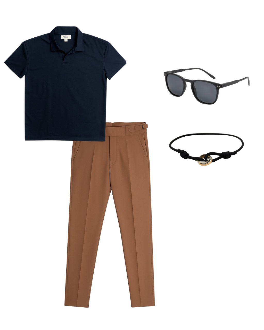 Polo Liso & Pantalón Traje & Lentes Clásico & Pulsera Trifecta