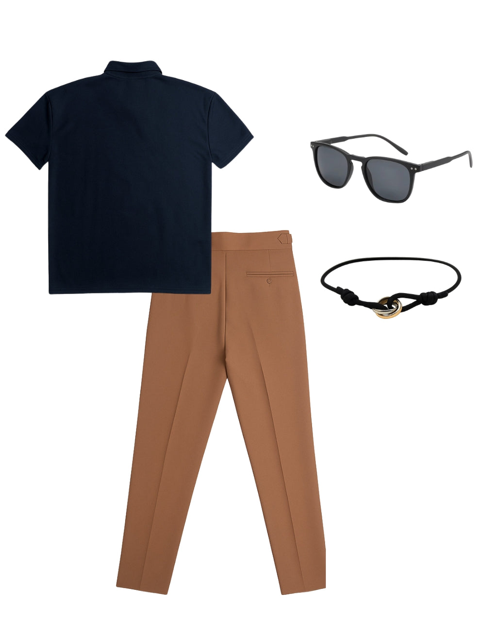 Polo Liso & Pantalón Traje & Lentes Clásico & Pulsera Trifecta