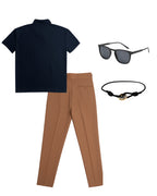 Polo Liso & Pantalón Traje & Lentes Clásico & Pulsera Trifecta