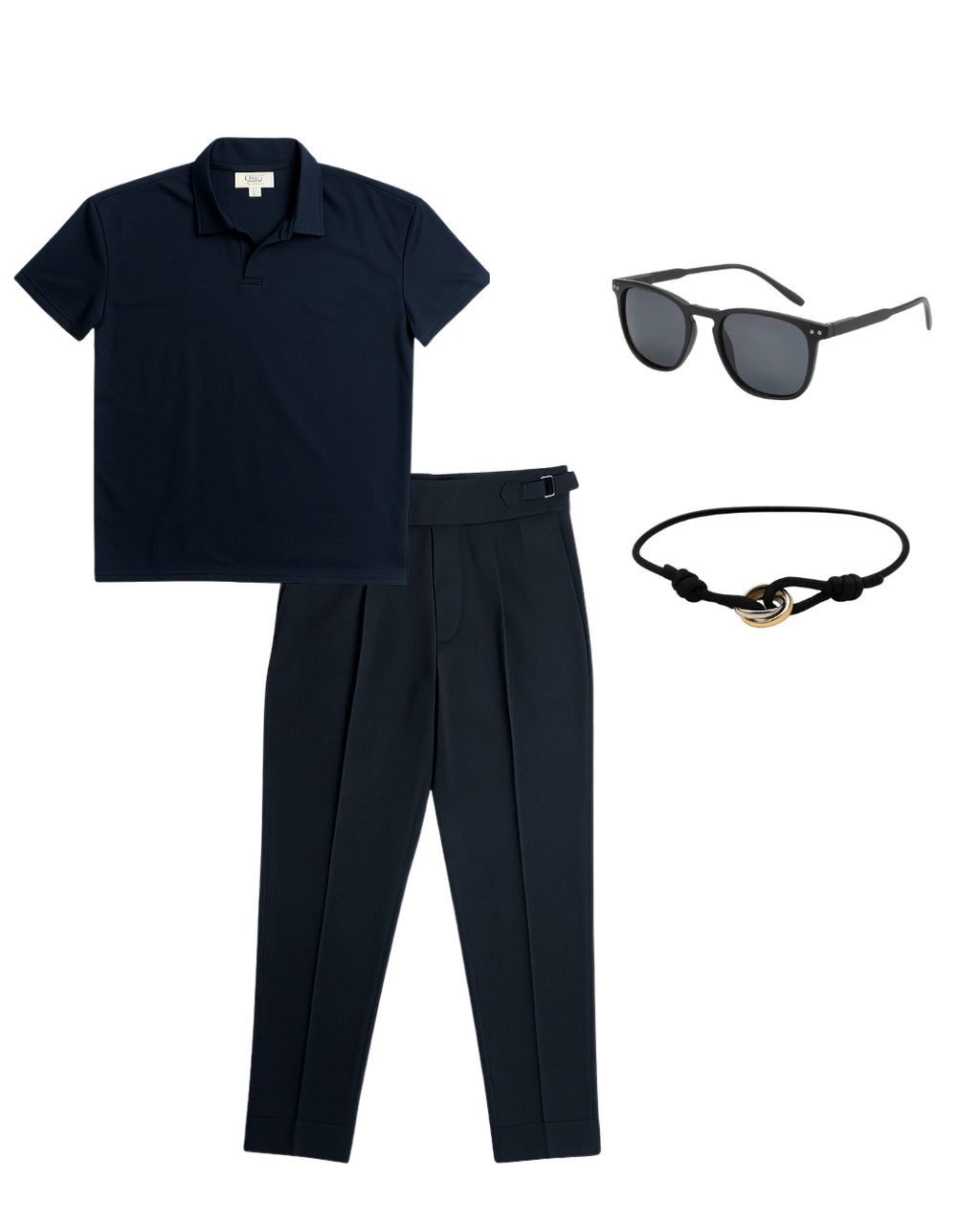 Polo Liso & Pantalón Traje & Lentes Clásico & Pulsera Trifecta