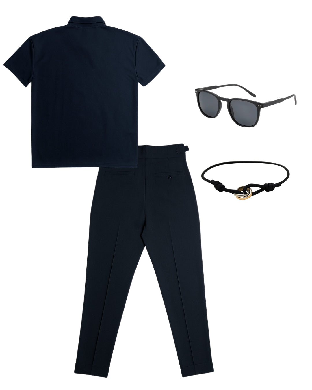 Polo Liso & Pantalón Traje & Lentes Clásico & Pulsera Trifecta