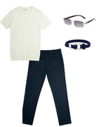 Camiseta Rayas & Pantalón Básico & Lentes Premium & Pulsera Náutica